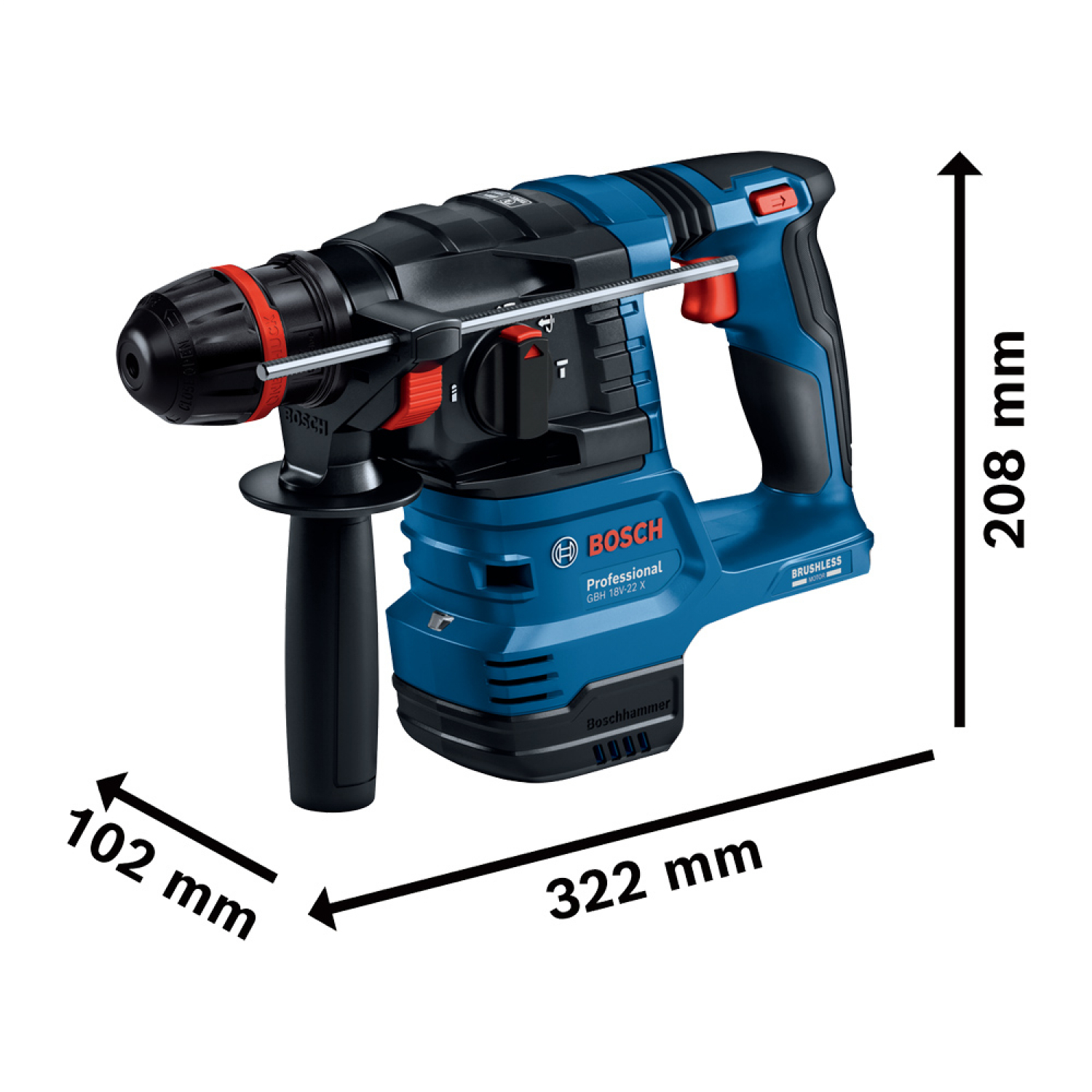 BOSCH สว่านโรตารี่ไร้สาย 18V 22mm 1Chuck รุ่น GBH18V-22X (เฉพาะเครื่อง)