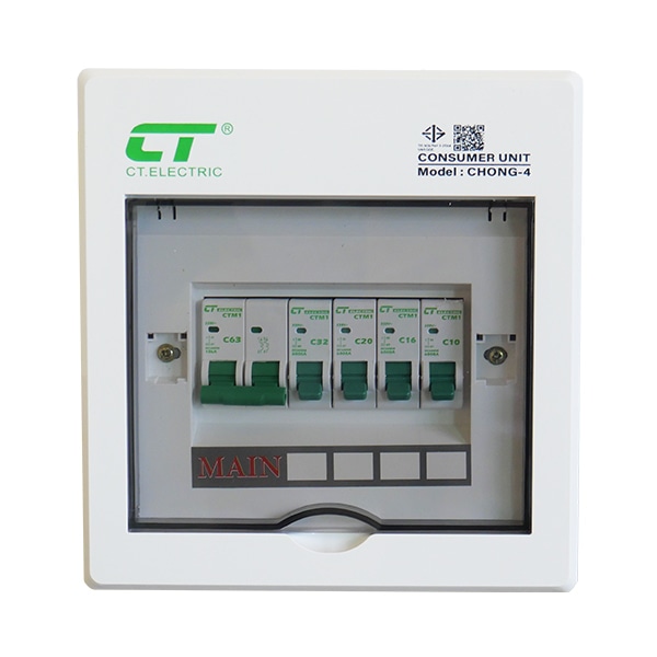  CTตู้คอนซูเมอร์ยูนิตสำเร็จ 4 ช่อง 63A รุ่น CHONG-C4 สีขาว