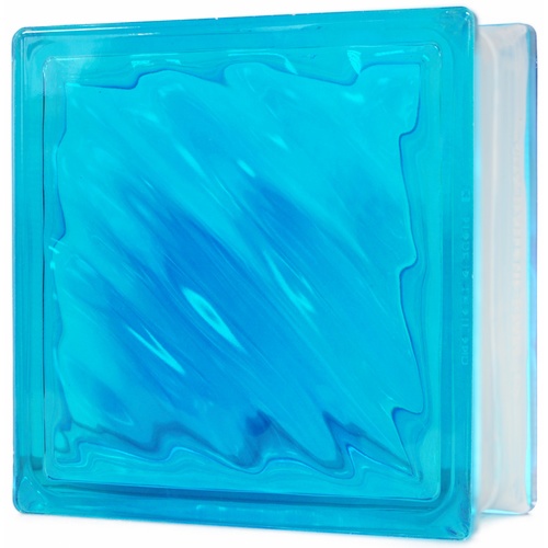 ช้างแก้ว บล็อกแก้วสี คลื่นสมุทร N-009/941 190x190x80 มม. สีฟ้า