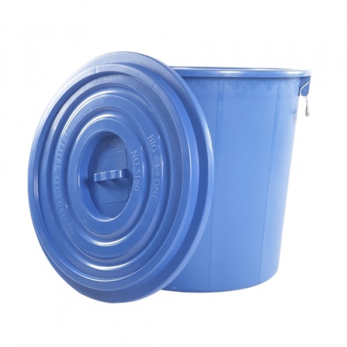 BIGONE ถังใส่น้ำพร้อมฝา ทรงอ้วน 160 ลิตร ขนาด 68x68x67 ซม. สีน้ำเงิน