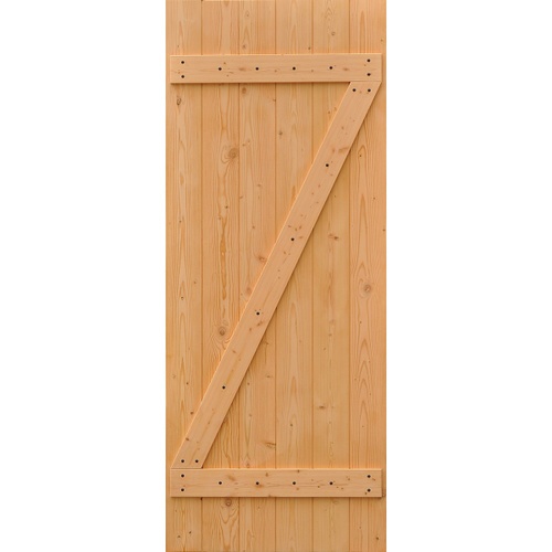 ประตูไม้ดักลาสเฟอร์ บานทึบทำร่อง Eco Pine-55 90x200cm. D2D