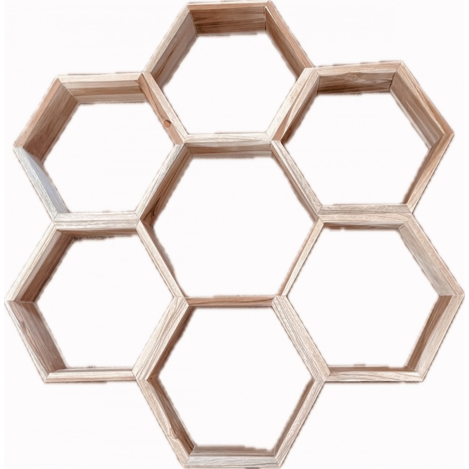 รังผึ้ง 6 ช่อง ทรงกลม ที่แขวนผนังไม้สัก ขนาด 75x75 ซม. สีไม้สักเข้ม
