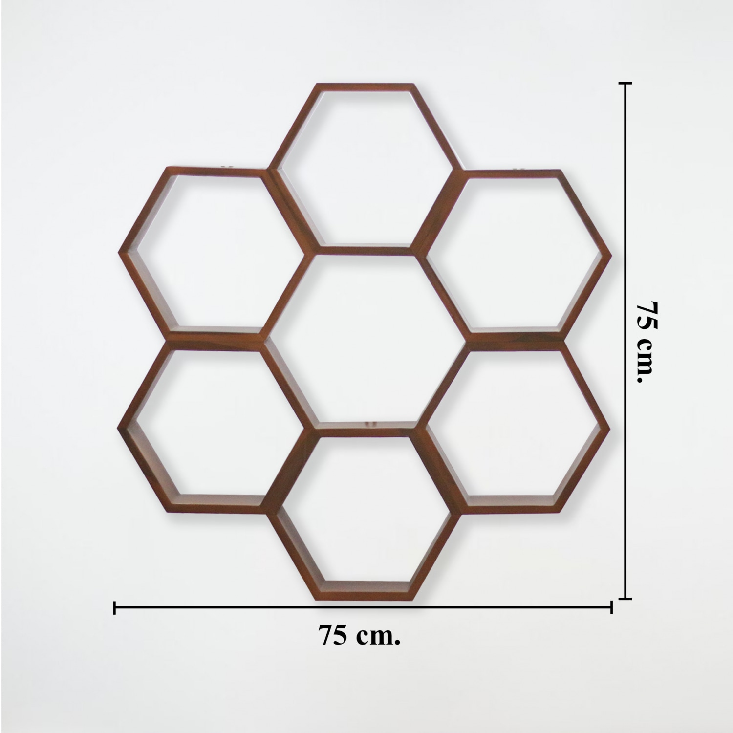 รังผึ้ง 6 ช่อง ทรงกลม ที่แขวนผนังไม้สัก ขนาด 75x75 ซม. สีไม้สักเข้ม