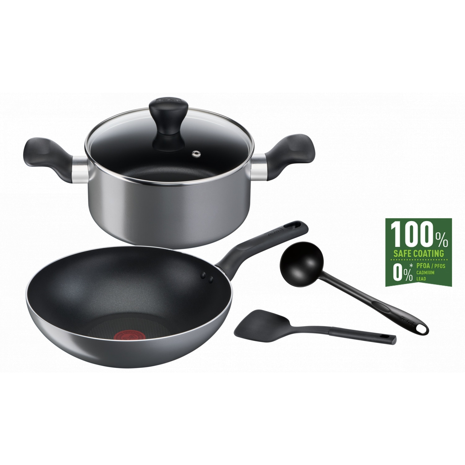 TEFAL B505S595 Cooking Ally ชุดเซ็ตกระทะ 5 ชิ้น : WP28 + STW20/lid + Ladle + Spatula