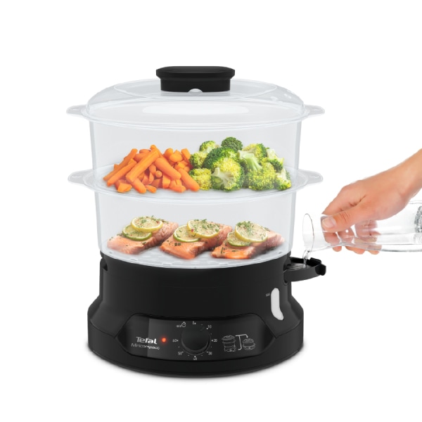 TEFAL หม้อนึ่งไฟฟ้า MINICOMPACT 2 ชั้น 800 วัตต์ ความจุ 6 ลิตร รุ่น VC1398 สีดำ