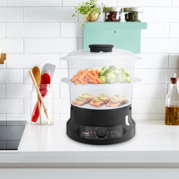 TEFAL หม้อนึ่งไฟฟ้า MINICOMPACT 2 ชั้น 800 วัตต์ ความจุ 6 ลิตร รุ่น VC1398 สีดำ