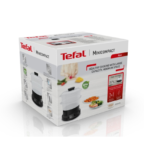 TEFAL หม้อนึ่งไฟฟ้า MINICOMPACT 2 ชั้น 800 วัตต์ ความจุ 6 ลิตร รุ่น VC1398 สีดำ