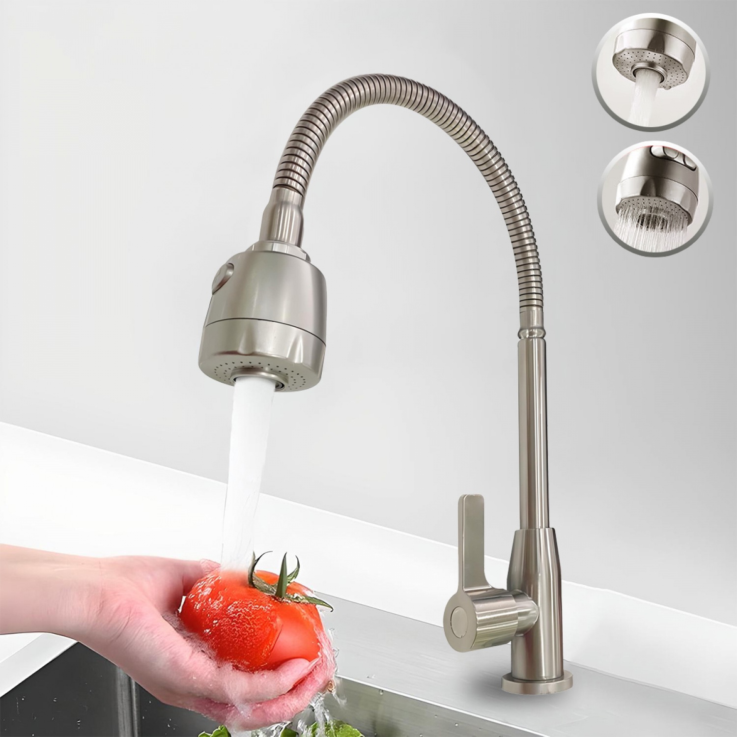 IRIS ก๊อกอ่างล้างจานสแตนเลสปัดซาติน เคลือบสารพิเศษกันสนิม ปรับน้ำได้ 2 ระดับงวงแสตนเลส IR-52108