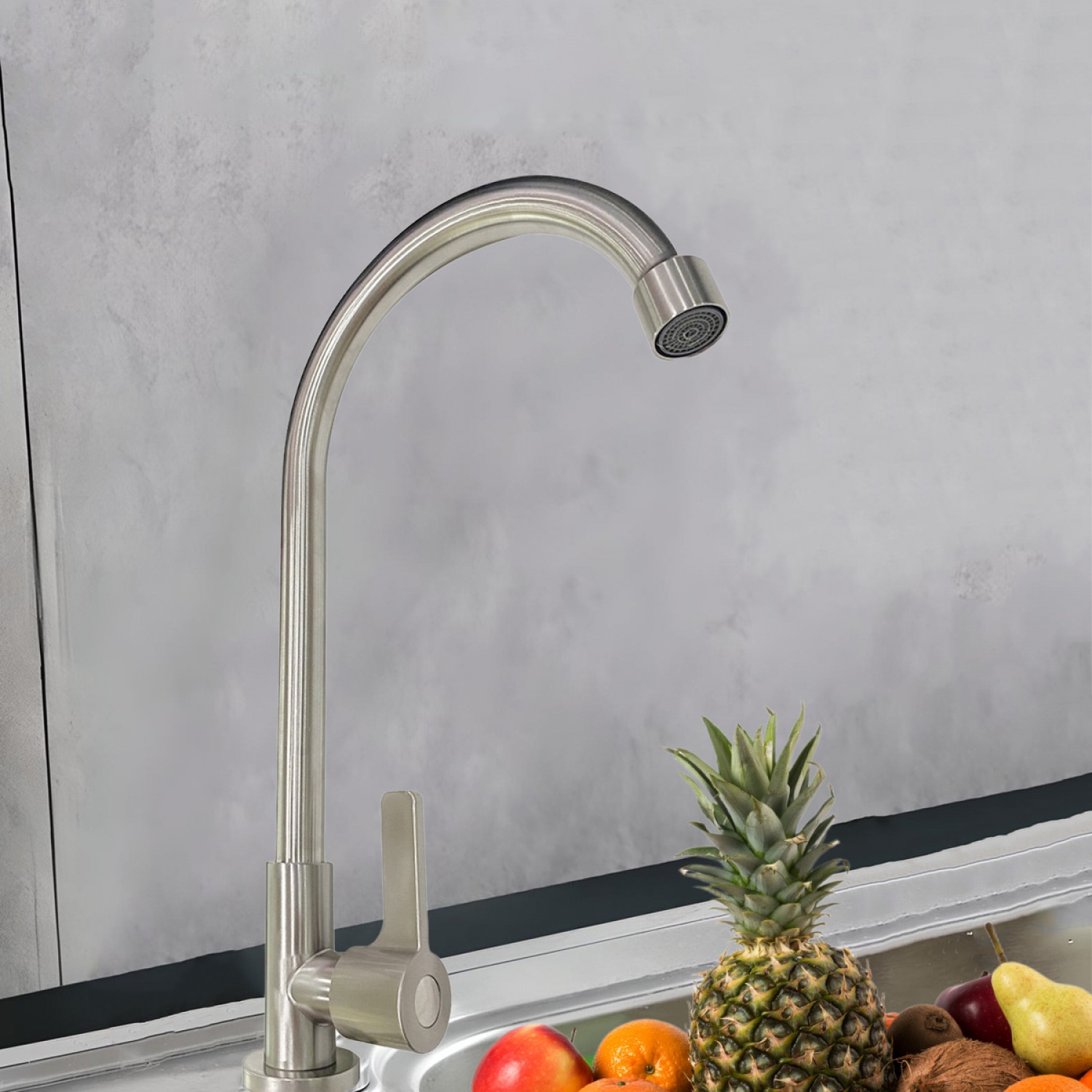 IRIS ก๊อกอ่างล้างจานสแตนเลสแบบปัด ซาติน เคลือบสารกันสนิม โค้งตัว U รุ่นปากกรอง IR-52110