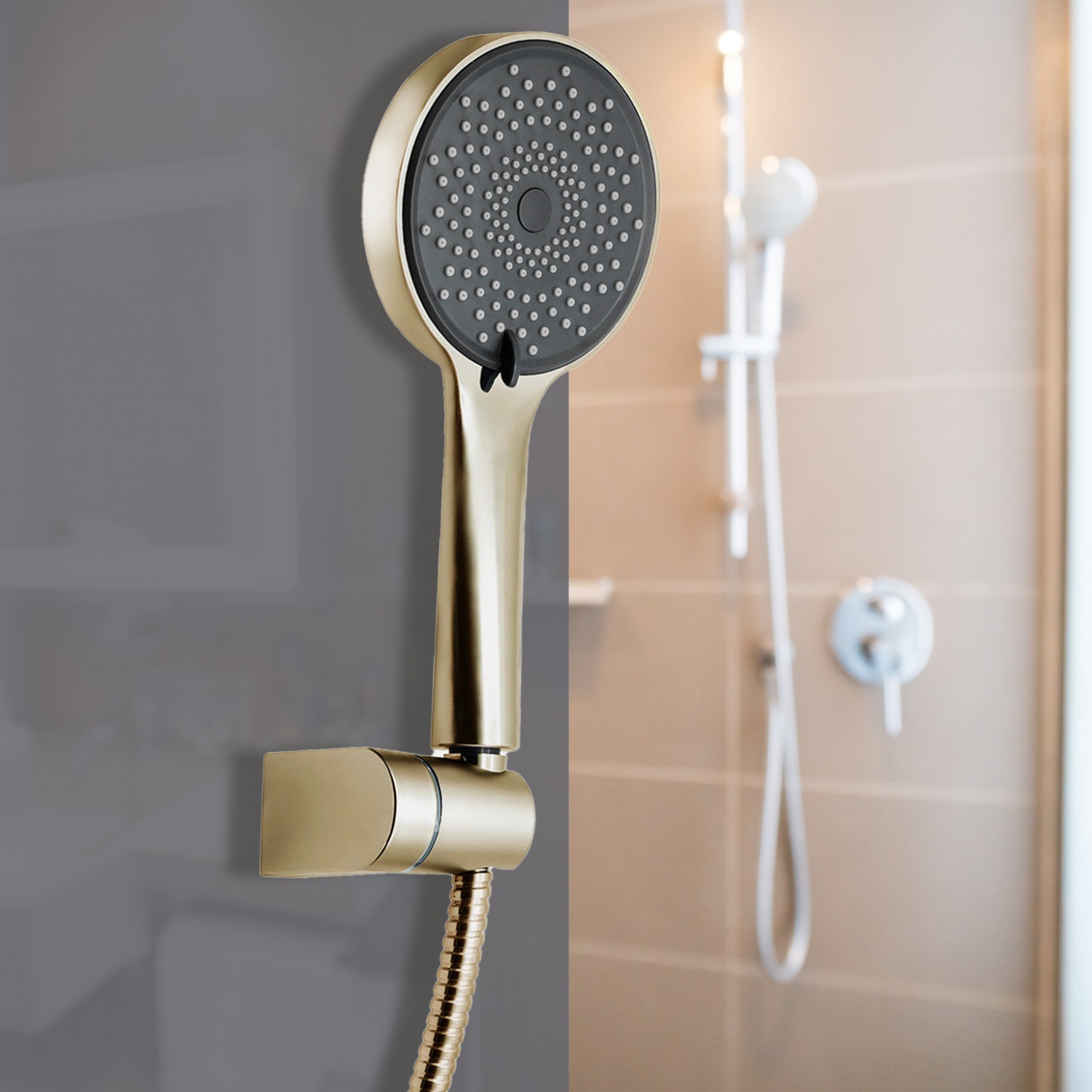 VERNO ชุดฝักบัวหน้าใหญ่พิเศษสีทองด้านปรับน้ำ 3 ระดับ พร้อมสายยาว 1.50 cm.พร้อมขาฝักบัวหมุนได้ 360 องศา VN-11023