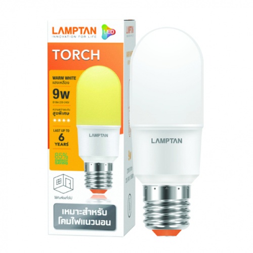 LAMPTAN หลอดไฟ ทรงกระบอก LED 9W แสงวอร์ไวท์ รุ่นทอร์ช E27