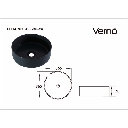 Verno อ่างล้างหน้าวางบนเคาน์เตอร์ก๊อกนอกอ่าง **ไม่รวมก๊อกน้ำ** ขนาด 36x36x12 ซม. รุ่น ไมร่า  VN-499-36-YA สีดำแมท