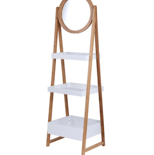 Verno ชั้นวางของพร้อมกระจกทรงกลม  รุ่น HMX-BT001  ขนาด 31.5x15x32 ซม. สีน้ำตาลอ่อน