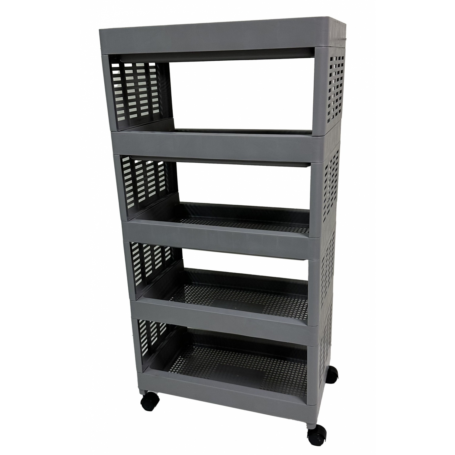 NOBURU ชั้นวางเอนกประสงค์ 4 ชั้น มีล้อ #AB 30x50x99ซม. รุ่น KSH-SQV-02/7 สีเทา