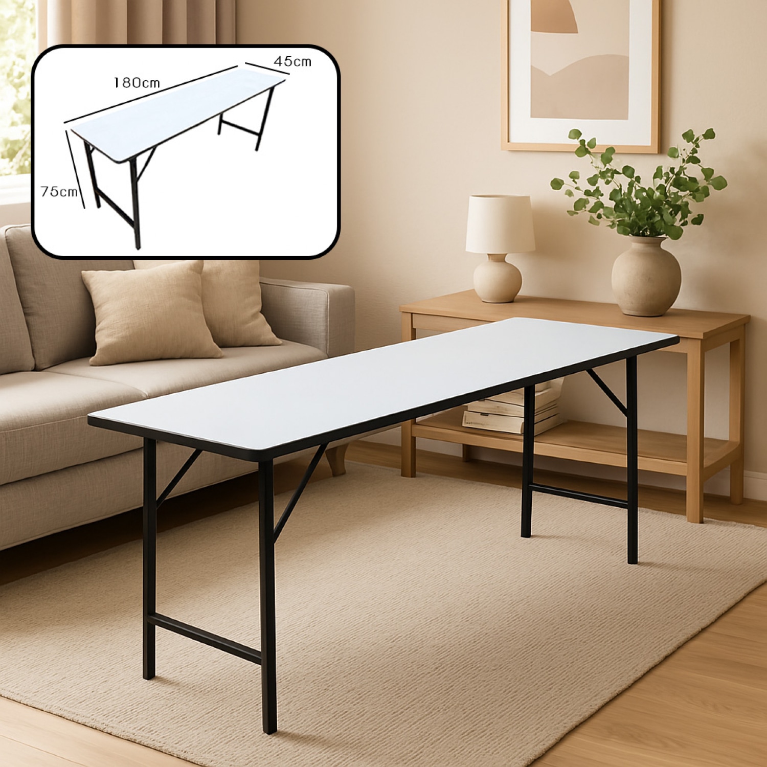 DELICATO โต๊ะเอนกประสงค์หน้าขาว (เมลามีน)  ขนาด 180x45x75 ซม.สีขาว
