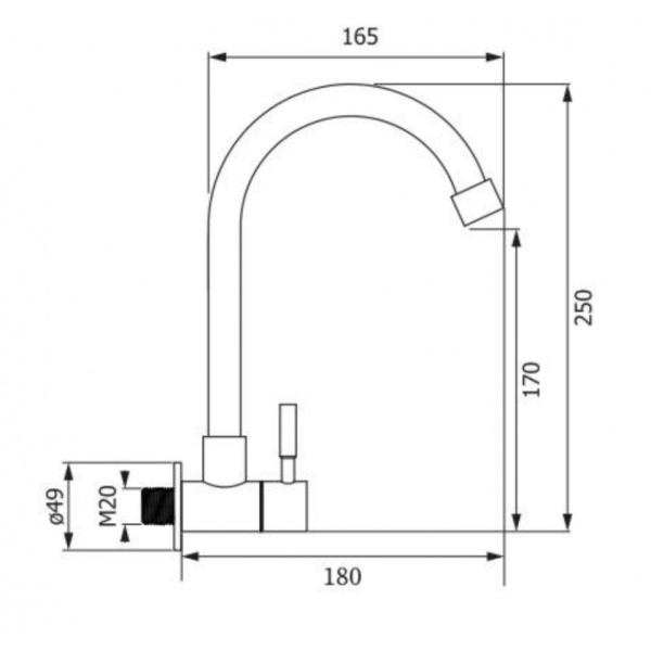 HOYก๊อกอ่างจานคอสวิงท่อโค้งแบบติดผนัง สเตนเลส 304 รุ่น HFHOB-1120HY1