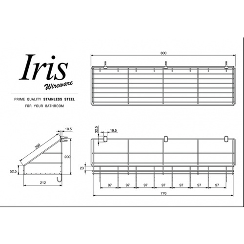 IRIS ตะแกรงเอนกประสงค์ติดผนัง 80 ซม. มีตะขอ สเตนเลส รุ่น IR-58118 สีสเตนเลสเงา