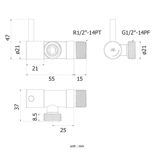 VRH สต๊อปวาล์ว 2 ทางแบบติดผนัง สเตนเลส304 รุ่น HFVJC-9120K11  สีซาติน