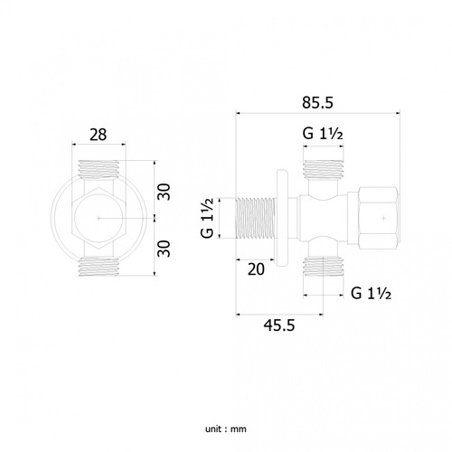 HOY สต๊อปวาล์ว 3 ทาง แบบติดผนัง สเตนเลส 304รุ่น Skin HFHOY-912002สีซาติน