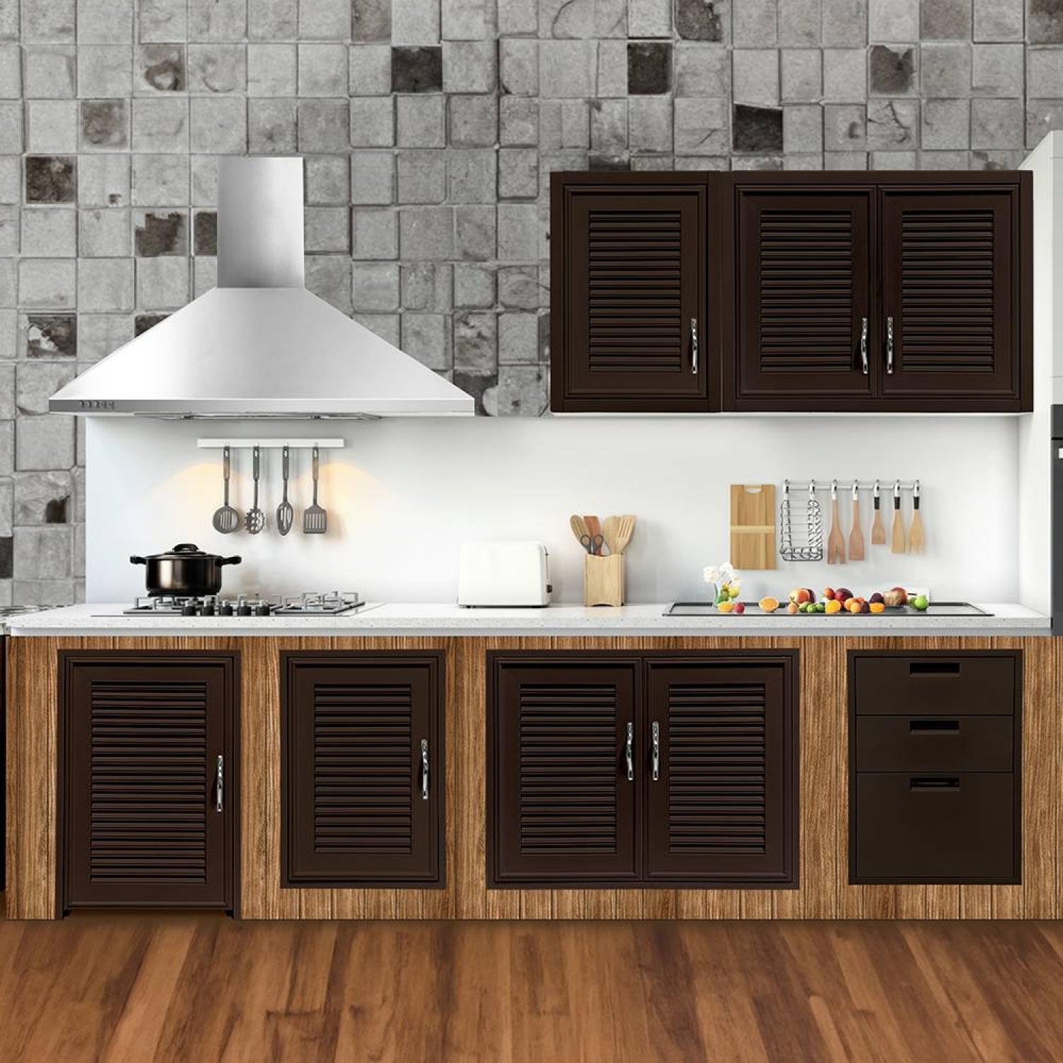 CLOSE บานซิงค์เดี่ยว UPVC รุ่น BARRON ขนาด 44x64 ซม. สีโอ๊คแดง