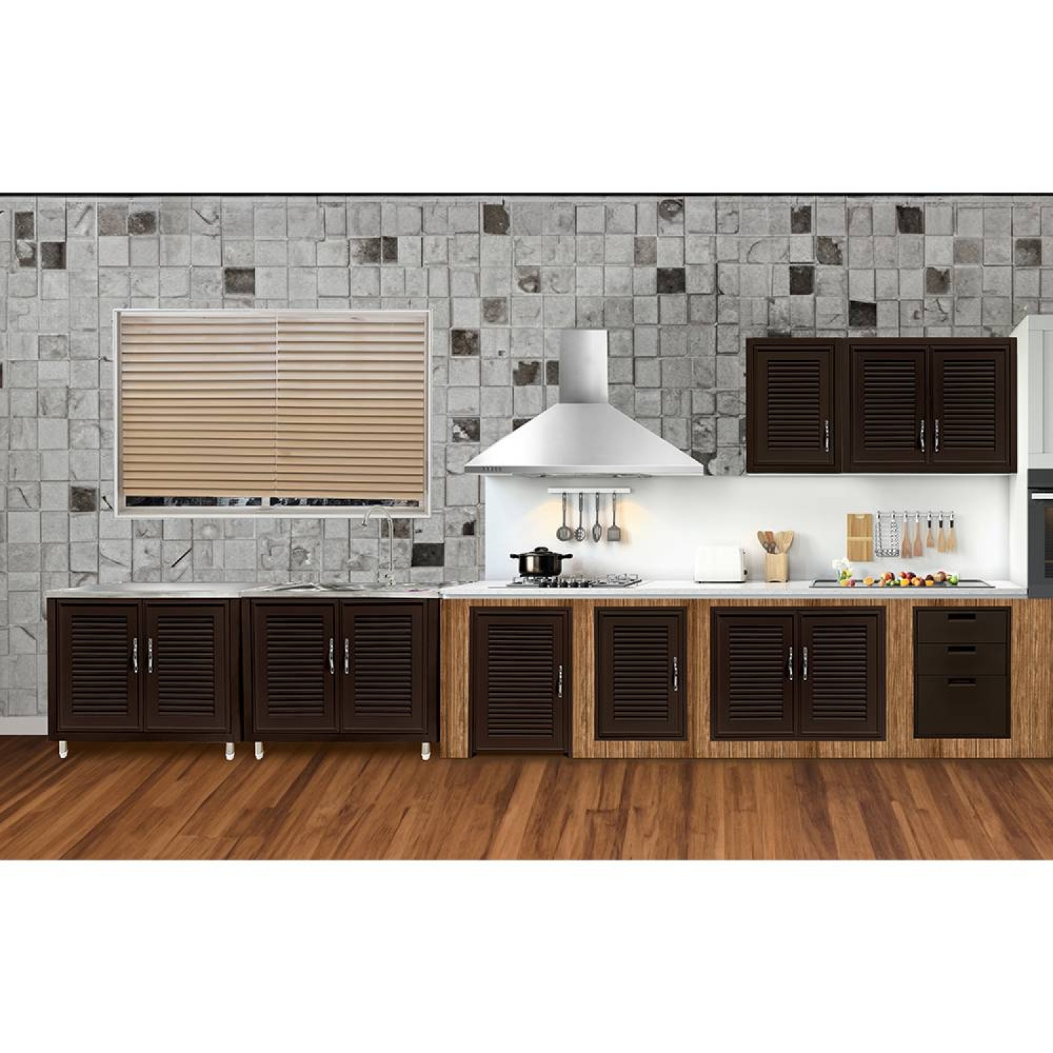 CLOSE บานซิงค์คู่ UPVC รุ่น BARRON ขนาด 84x64 ซม. สีโอ๊คแดง