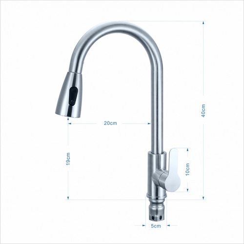 Verno ก๊อกอ่างล้างจานสแตนเลส304 แบบเคาน์เตอร์  รุ่น กรีซ 95501 ขนาด 23x52x5ซม. สีเงิน