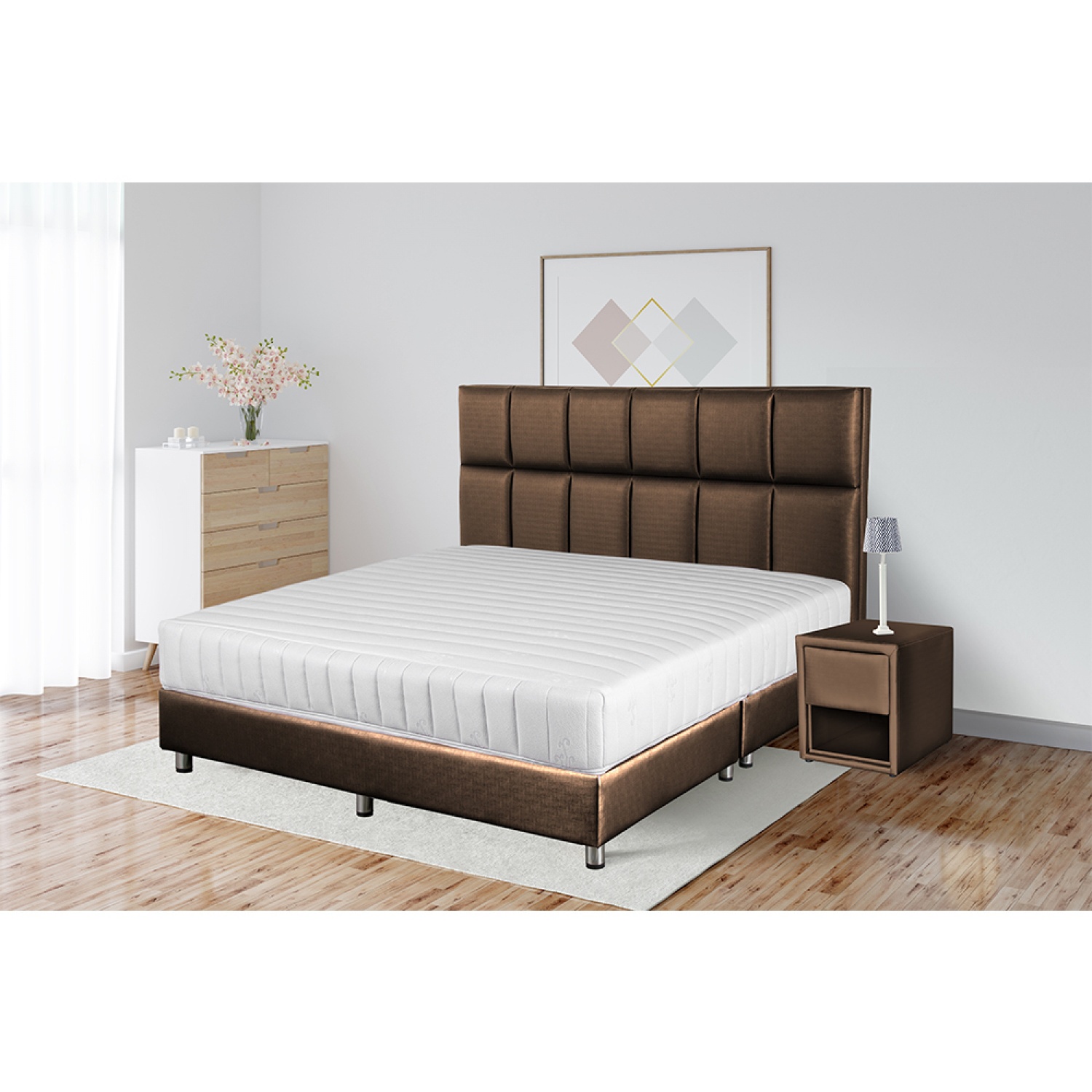 DELICATO ตู้ข้างเตียงหุ้มหนังแพรไหม รุ่น  ADEN ขนาด 45x45 ซม.
(มีลิ้นซัก) สีน้ำตาล