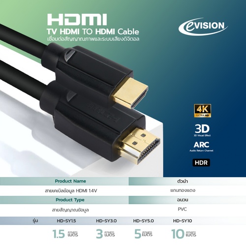 Evision สาย HDMI 1.4V 1.5M HD-SY1.5 สีดำ