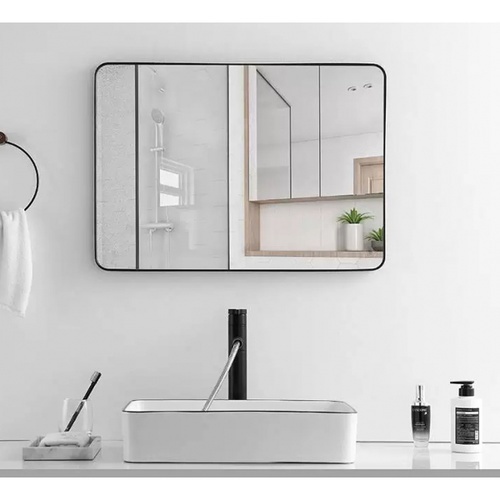 Nice ชุดกระจกอะลูมิเนียมทรงสี่เหลี่ยม 60X80 ซม. รุ่น คูปส์-แบล็ค สีดำ