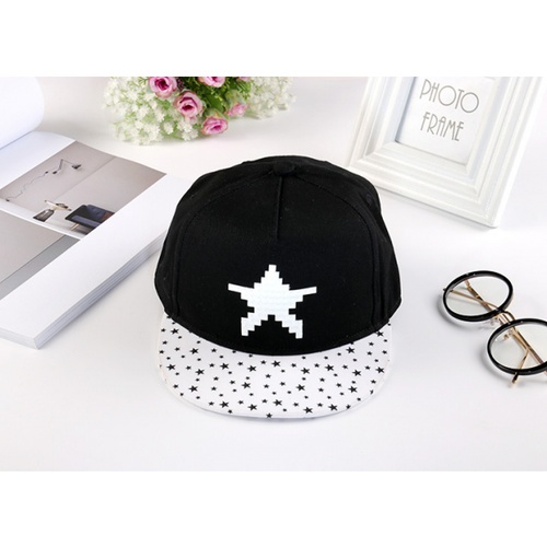 USUPSO หมวกปีกแบนเด็กลายดาว - สีดำ