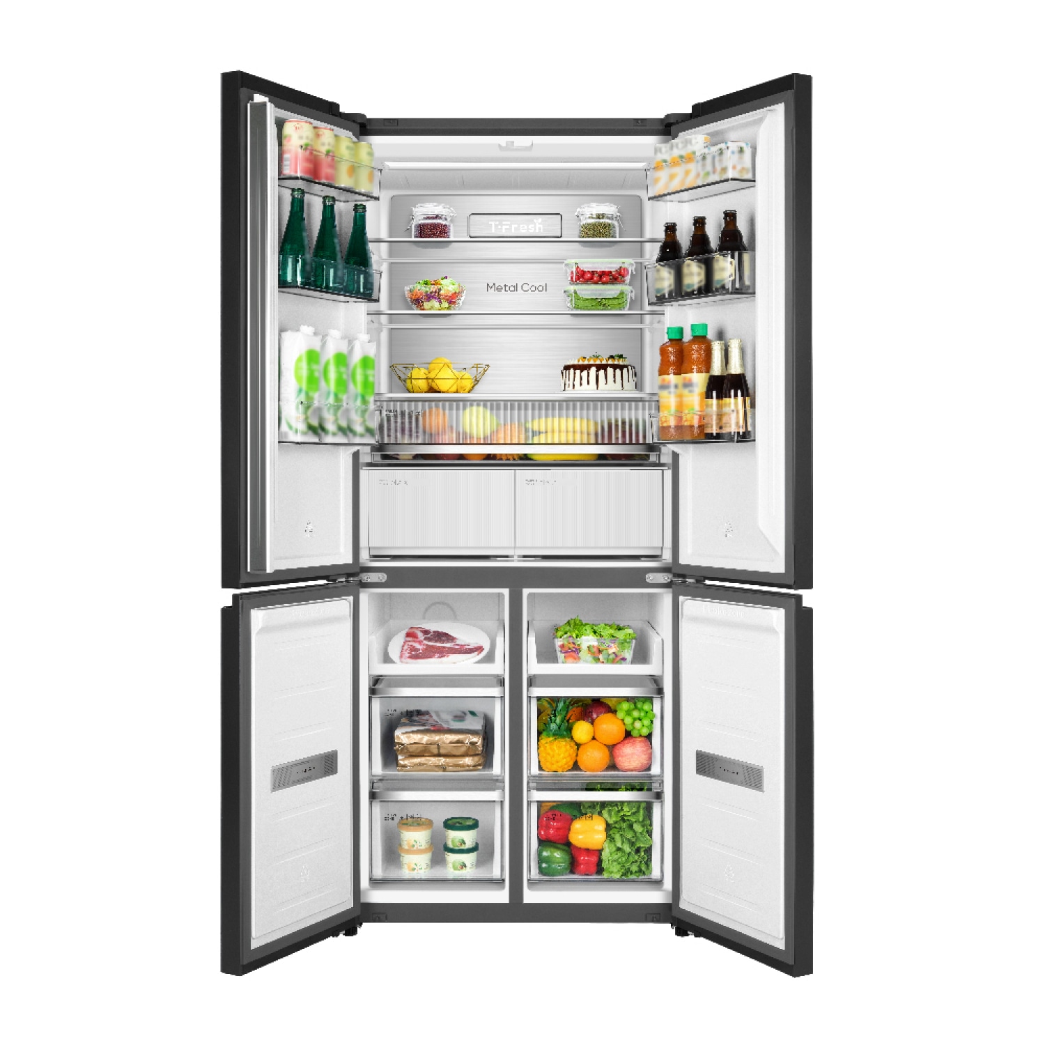 TCL ตู้เย็น 4 ประตู Free built-in 18.4 คิว RT52GCCDE  สี Glacier Blue Glass