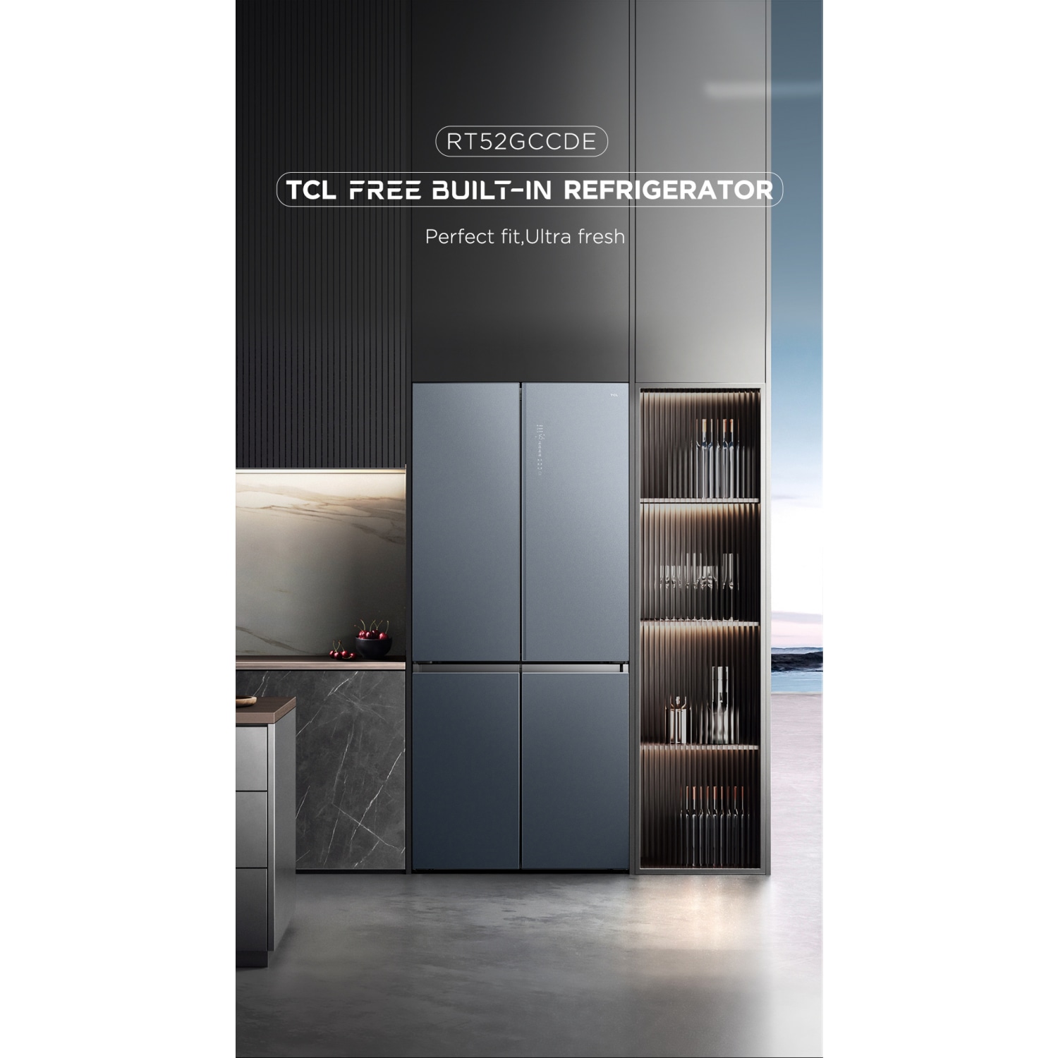 TCL ตู้เย็น 4 ประตู Free built-in 18.4 คิว RT52GCCDE  สี Glacier Blue Glass