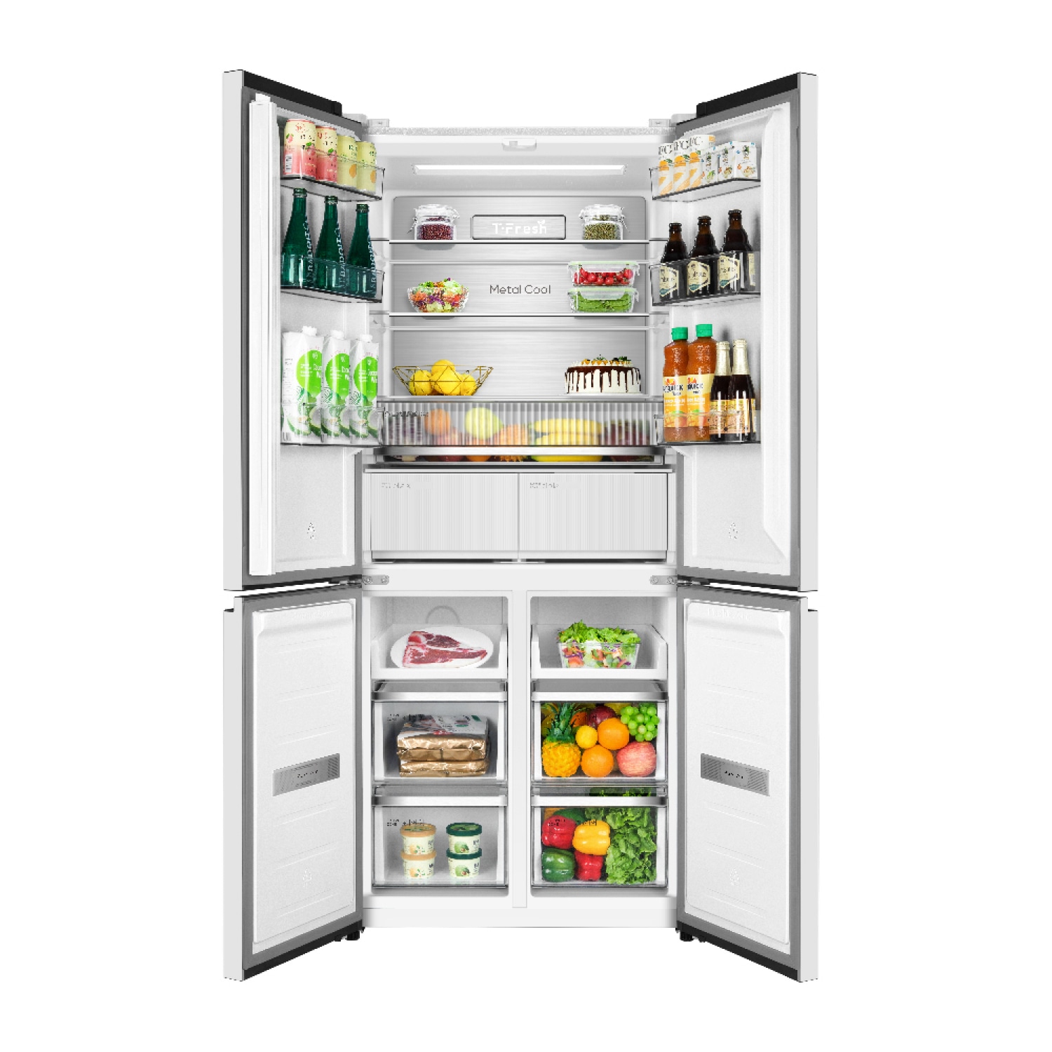 TCL ตู้เย็น 4 ประตู Free built-in 18.4 คิว RT52GCCDW  สี White Glass