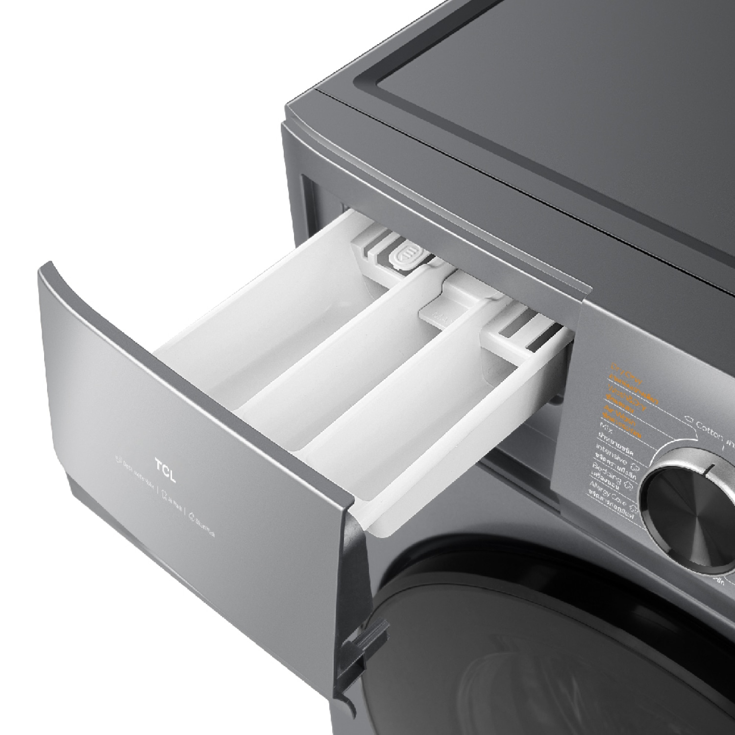 TCL  เครื่องซักผ้าฝาหน้าซัก-อบ 12/8 KG รุ่น WT12EPWDG สี Silver