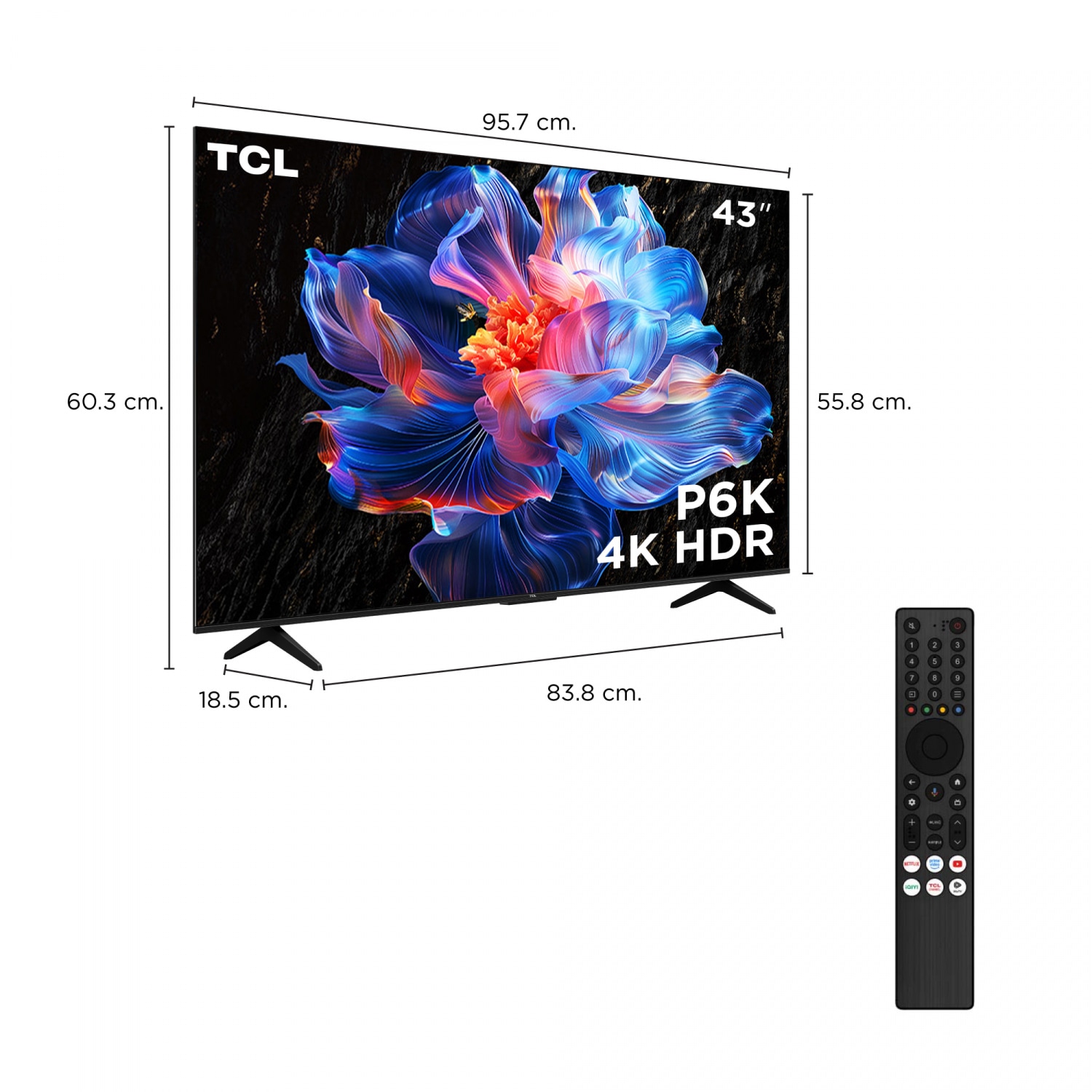 TCL โทรทัศน์ 4K LED TV ขนาด 43 นิ้ว รุ่น 43P6K สีดำ