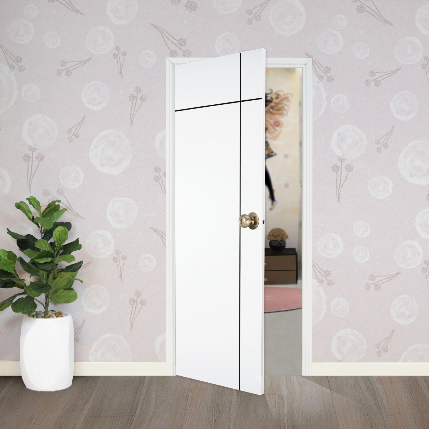 WELLINGTAN ประตูภายนอก UPVC เซาะร่อง รุ่น OK-007N ขนาด 80x200 ซม. สีขาว (เจาะลูกบิด)