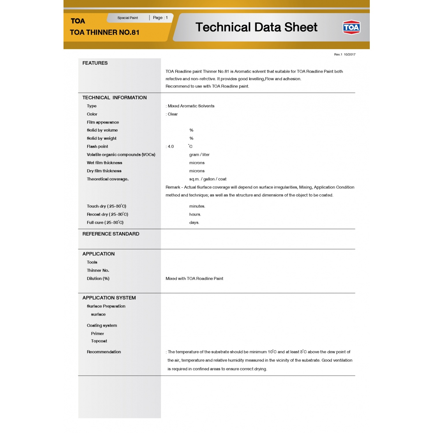 ทีโอเอ ทินเนอร์ สีทาถนน #0081  1/4กล.