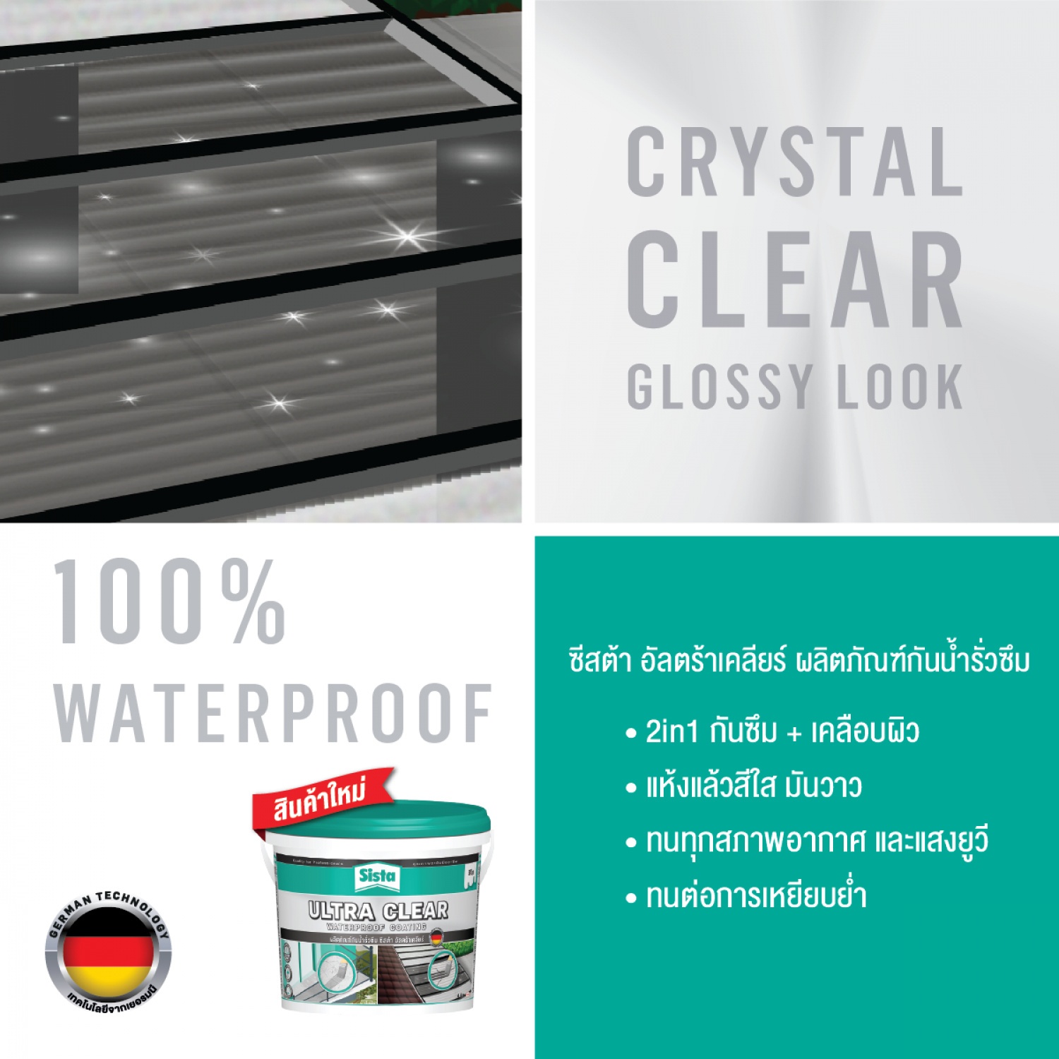 SISTA อัลตร้าเคลียร์ ผลิตภัณฑ์กันน้ำรั่วซึม 4 กก. สีใส