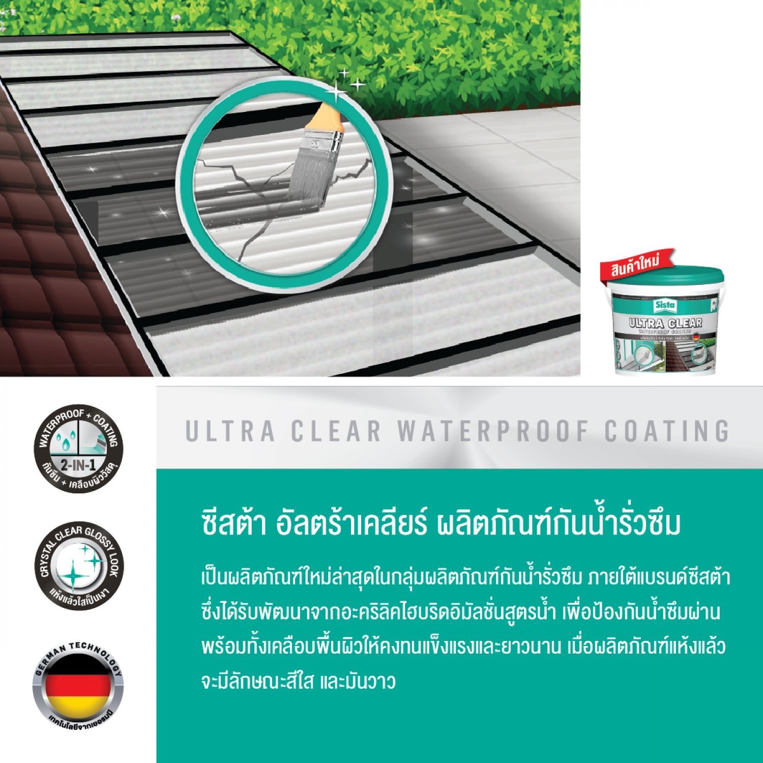 SISTA อัลตร้าเคลียร์ ผลิตภัณฑ์กันน้ำรั่วซึม 4 กก. สีใส