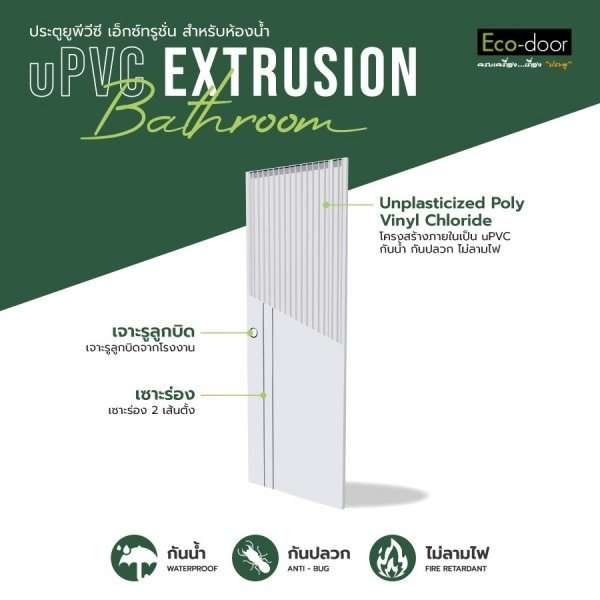 ECO-DOOR  ประตู UPVC เอ็กซ์ทรูชั่น  รุ่น P2 ภายใน ขนาด 70x200 ซม. สีขาว (เจาะลูกบิด)