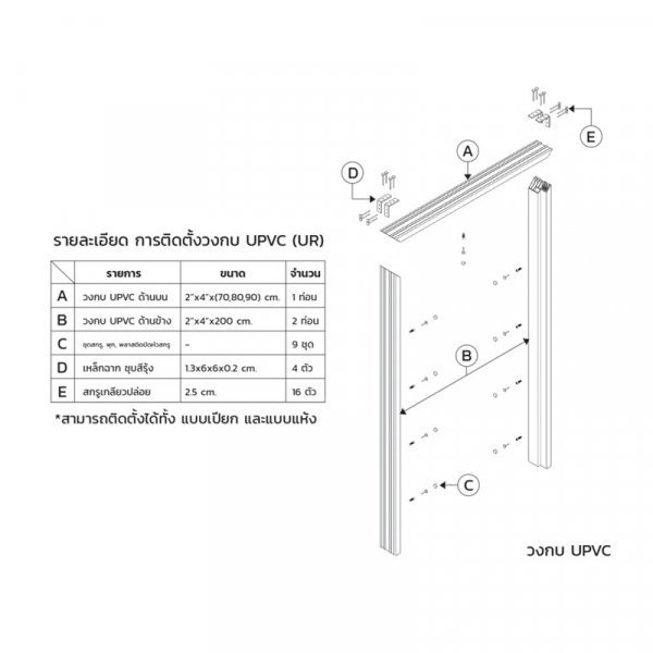 ECO-DOOR  วงกบ uPVC  รุ่น UR-100  ขนาด 80x200 ซม. สีขาว