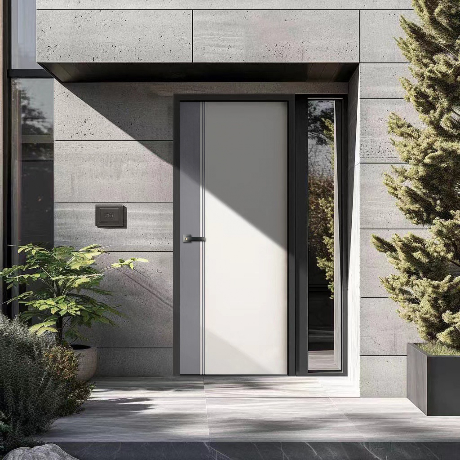 ECO-DOOR ประตูภายนอก uPVC รุ่น ED1 ขนาด 80x200 ซม. สีทูโทน เทา-ขาว (เจาะลูกบิด)