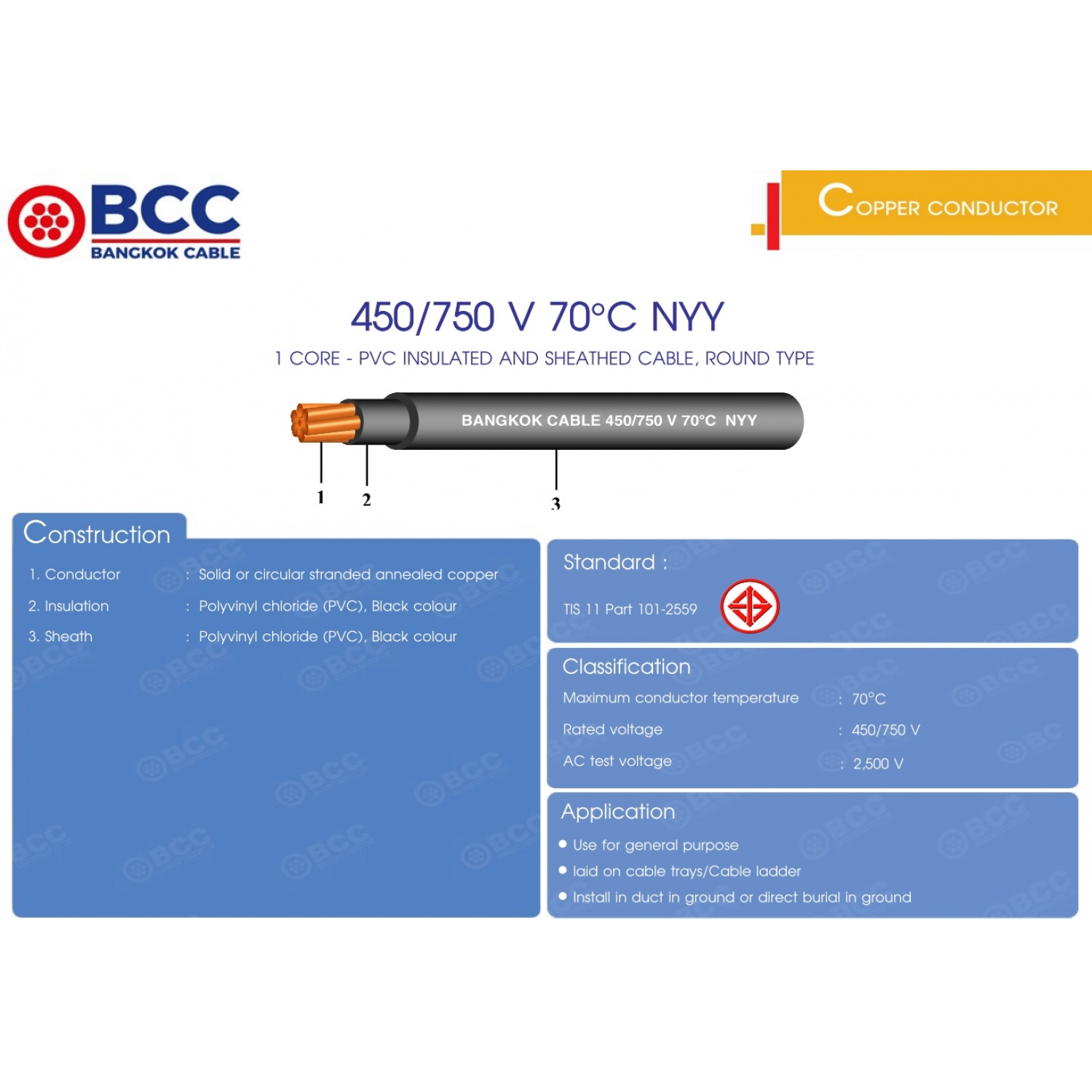 BCC สายไฟ NYY 1x4 ตร.มม. 100 m. สีดำ