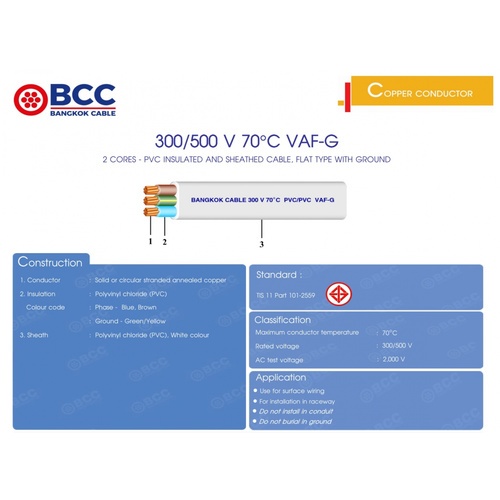BCC สายไฟ VAF-GRD 2x1.5/1.5 ตร.มม. 100 m. สีขาว