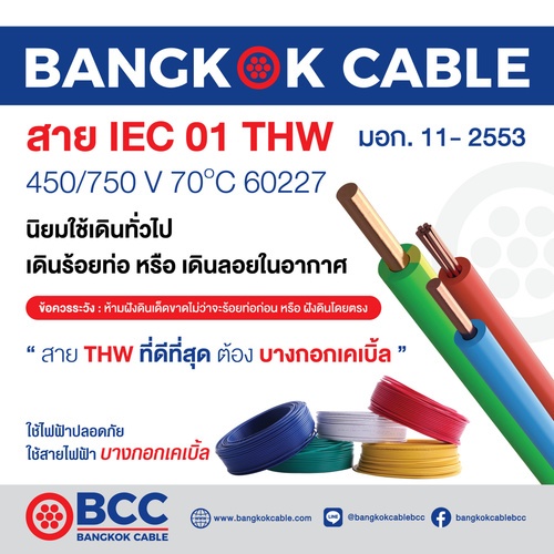 BCC สายไฟ IEC01 THW 1x4 SQ.MM. 30ม. สีเขียวเหลือง