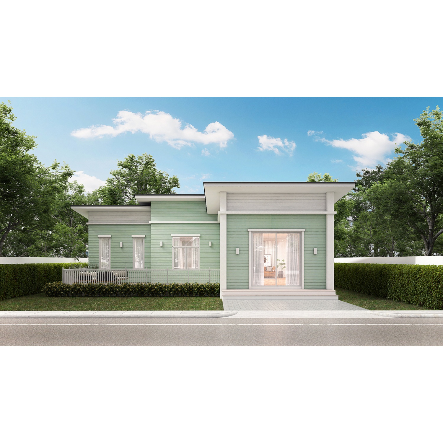 เฌอร่า ไม้ฝา รุ่นขอบตรง ลายสัก 0.8x15x300ซม. สีกรีน พาสเทล