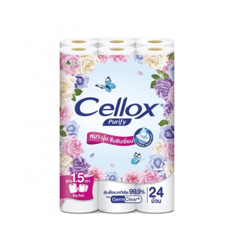 ក្រដាសអនាម័យដុំតូច Cellox 2 ជាន់ Purify Super Extra Big Roll 23 m.(24ដុំ/កញ្ចប់)