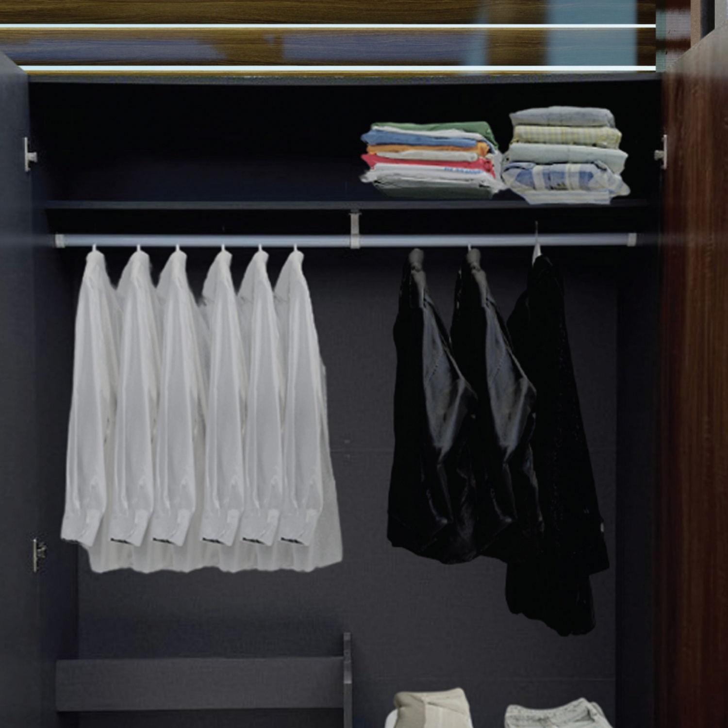 DELICATO ตู้เสื้อผ้า 120 ซม. รุ่น W-121 ขนาด 120X49X184 ซม. สีเทาผ้า/D.โอ๊ค