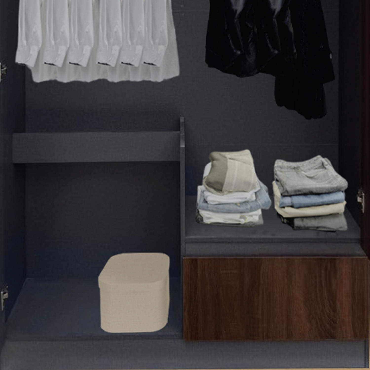 DELICATO ตู้เสื้อผ้า 120 ซม. รุ่น W-121 ขนาด 120X49X184 ซม. สีเทาผ้า/D.โอ๊ค