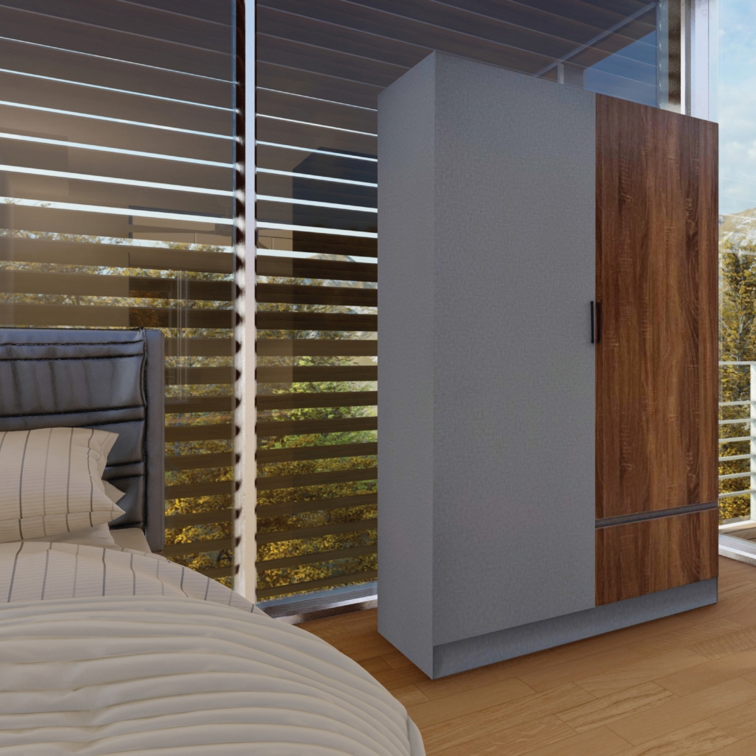 DELICATO ตู้เสื้อผ้า 120 ซม. รุ่น W-121 ขนาด 120X49X184 ซม. สีเทาผ้า/D.โอ๊ค